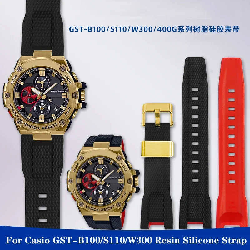 Фото Новый силиконовый ремешок для часов Casio Steel Heart GST-B100/S110/W300/400G GST-W300G для мужчин и женщин, водонепроницаемый спортивный ремешок для часов №2