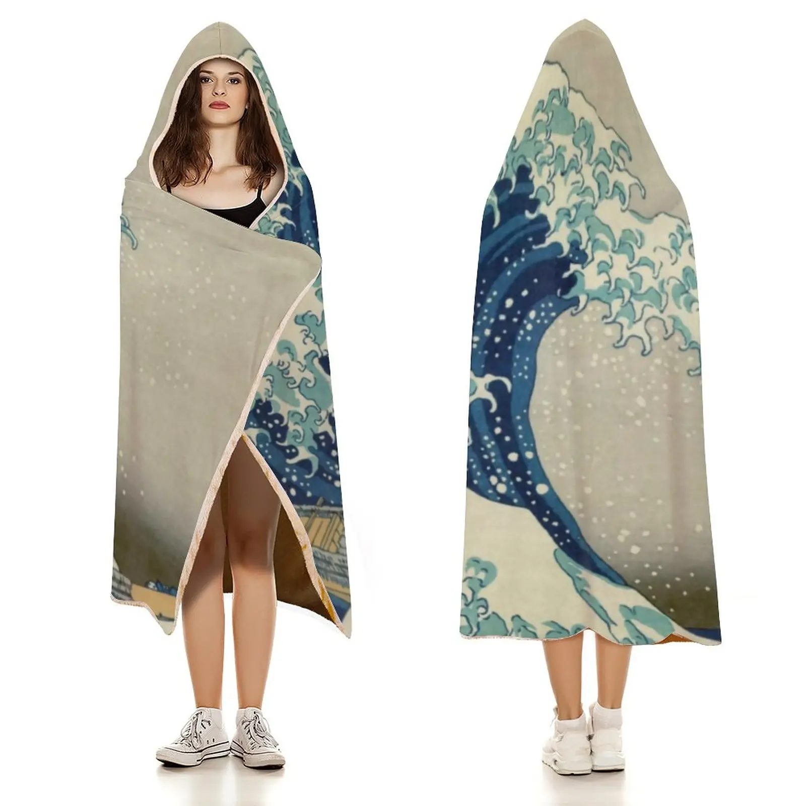 

Soft Blanket Hooded Airplane Travel Mountains Bedding Throws The Great Wave Off Kanagawa Flannel Bedspread Funny Sofa Bed Cover