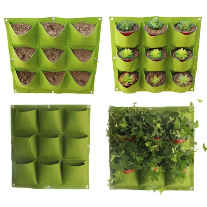 9/18/36/64 Pockets Green Grow Bags Planter Vertical Garden Vegetable Living Garden Bag Seedling Wall Plant Handing Growing Bags