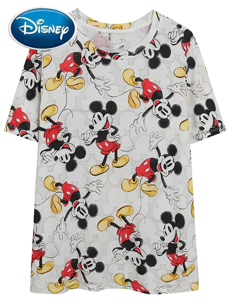 

Disney T-Shirt 100th Anniversary Fashion Mickey Mouse Cartoon Print Chic Sweet Women Short Sleeve O-Neck Pullover Tee Top Female