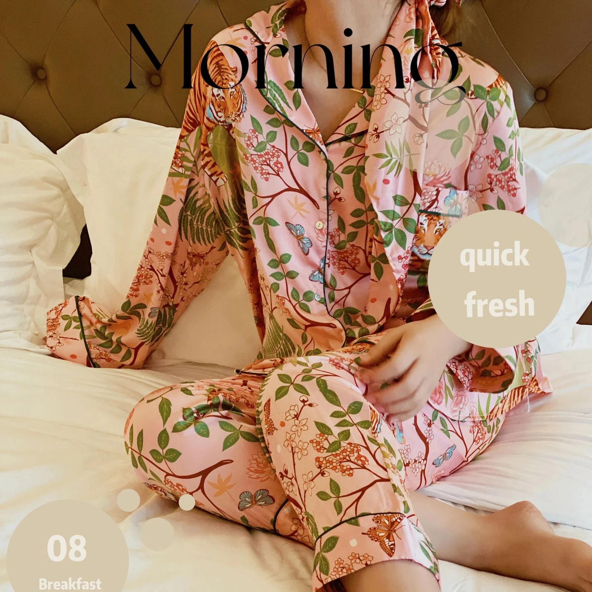 Cute Print Women Pajamas Sets Autumn Long Sleeve Silk Sleepwear Pink Pijama Mujer Female Nightsuit Satin Home Clothes