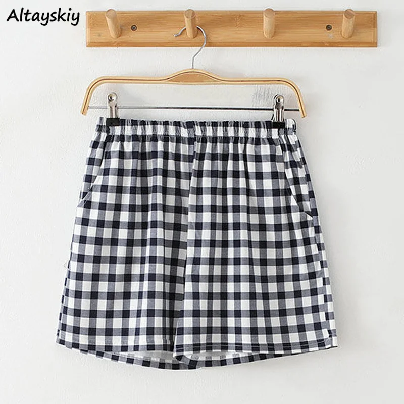 

Шорты женские свободные в клетку, шикарные универсальные стильные брюки с завышенной талией в Корейском стиле, модные студенческие штаны в ...