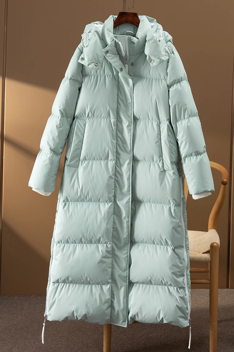 Winter Long Puffer Jacket  95%  White Duck Down Polyamide Basics Wide-waisted Zipper Jackets for Women  Casaco Feminino Inverno