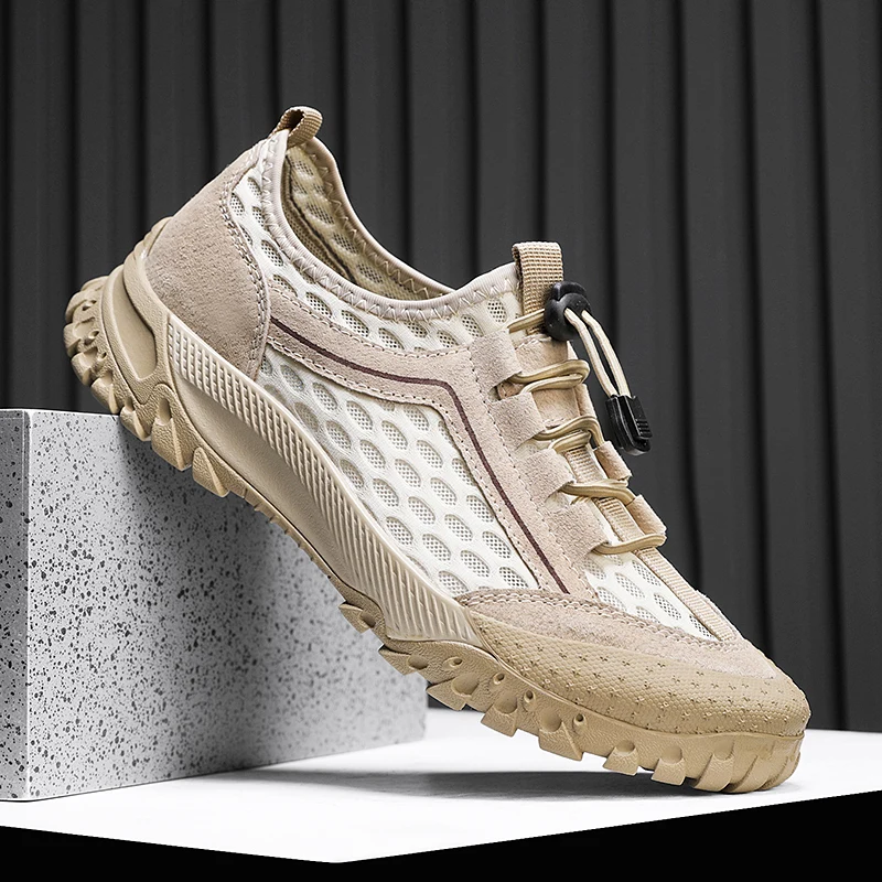 

Summer Men Breathable Soft Hiking Shoes Outdoor Male Climbing Camping Fishing Leather Mesh Sneakers Men's Walking Wading Shoes