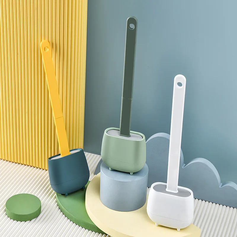 

Silicone Toilet Brush Wall Mounted Wc Gap Brush with Holder Flat Head Soft Bristles Cleaning Brushes With Base Bathroom Tool