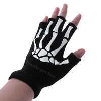 warm knitting fingerless gloves for adult half finger glove human skeleton head gripper print cycling non slip wrist gloves