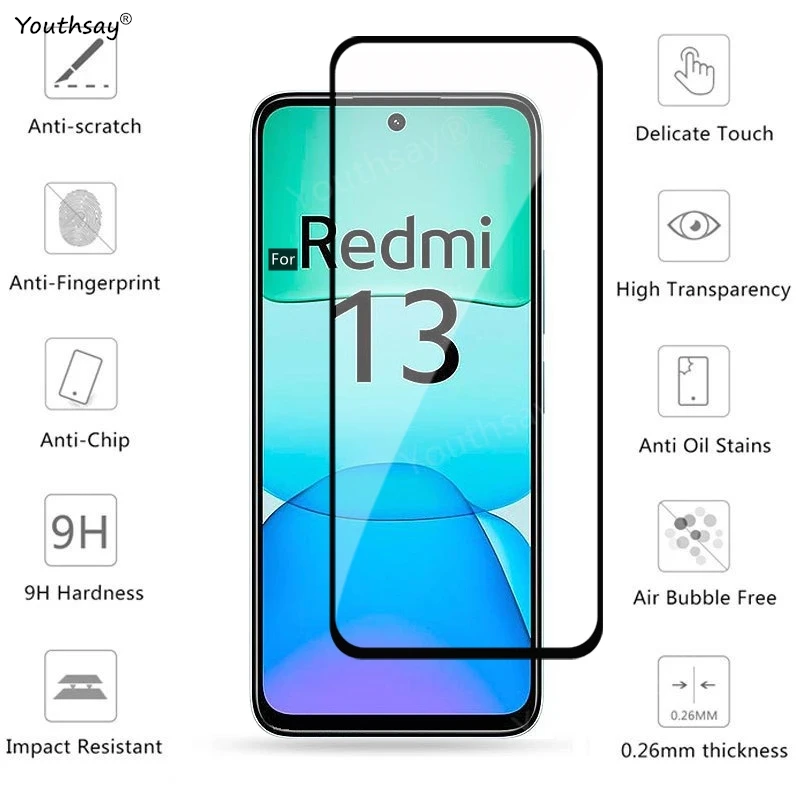6 в 1 стекло для Redmi 13 полное покрытие закаленное Xiaomi защита экрана HD защитная