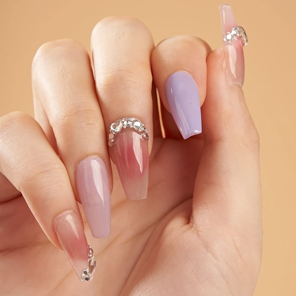 

Искусственные накладные ногти, фиолетовые кавайные ногти, накладные ногти, многоразовые наклейки на ногти, Индивидуальные Длинные накладные ногти балерины ручной работы