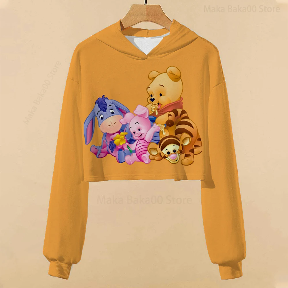 Купи 2022 New Autumn Winter Disney Winnie the Pooh Girls Short Sweatshirt Print Hoodie Casual Cartoon Kids Sweatshirt Tops за 360 рублей в магазине AliExpress