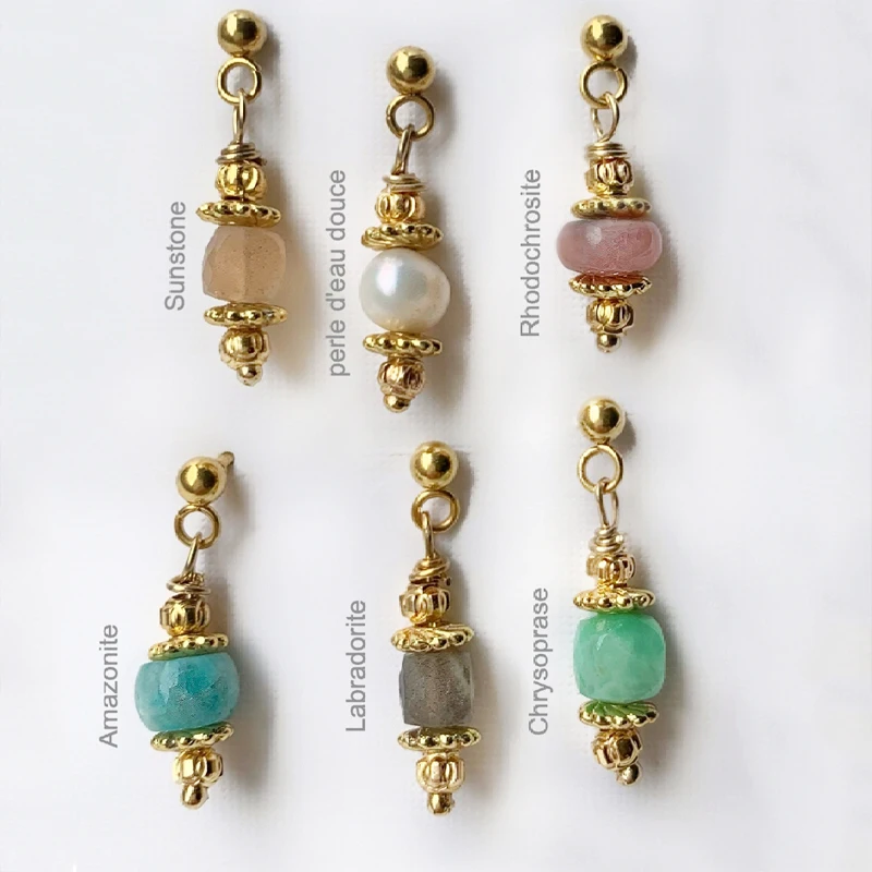 

Delicate Charm Natural Stone Pendant Earrings Freshwater Pearl Amazonite Labradorite Chrysoprase Piercing Jewelry Women Gift