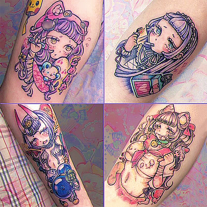 

9 шт. Мультяшные аниме наклейки для татуировок Розовая Сексуальная девушка наклейка для татуировок сексуальные одноразовые модные аксессу...