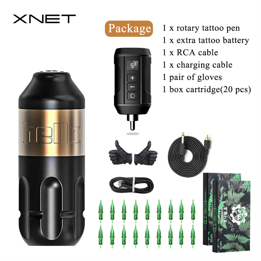 XNET Rotary Tattoo Machine Pen Gun Kit Professional Set With RCA Battery LCD Power Supply for Tattoo Artist Permanent Makeup