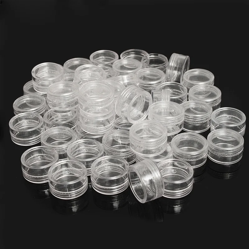 

50Pcs 2.5ML Clear Plastic Jewelry Bead Storage Box Small Round Container Jars Make Up Organizer Boxes Cosmetic Portable Box