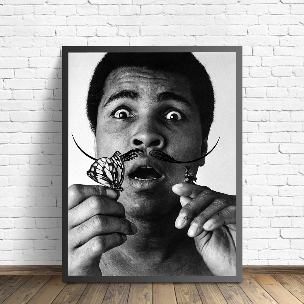 Черно-белая фотография с принтом Мухаммеда Али забавная бабочка Сальвадора Дали