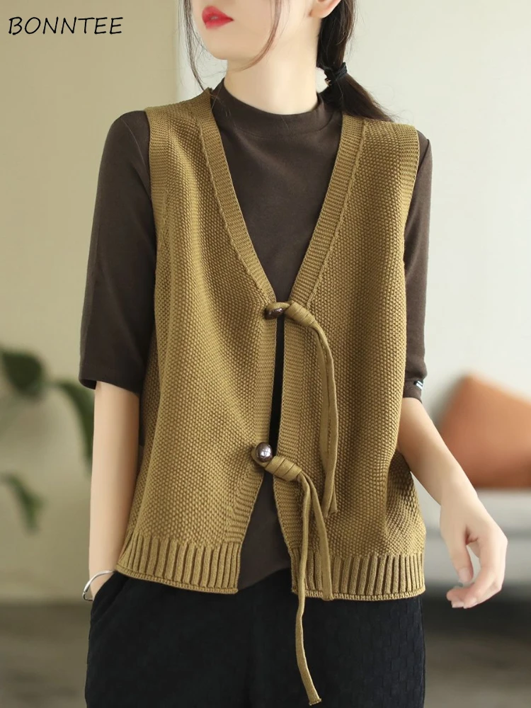 

Sweater Vest Women Design Knitting Leisure Vintage Ladies Outwear Autumn Daily V-neck Creativity Loose All-match Korean Style