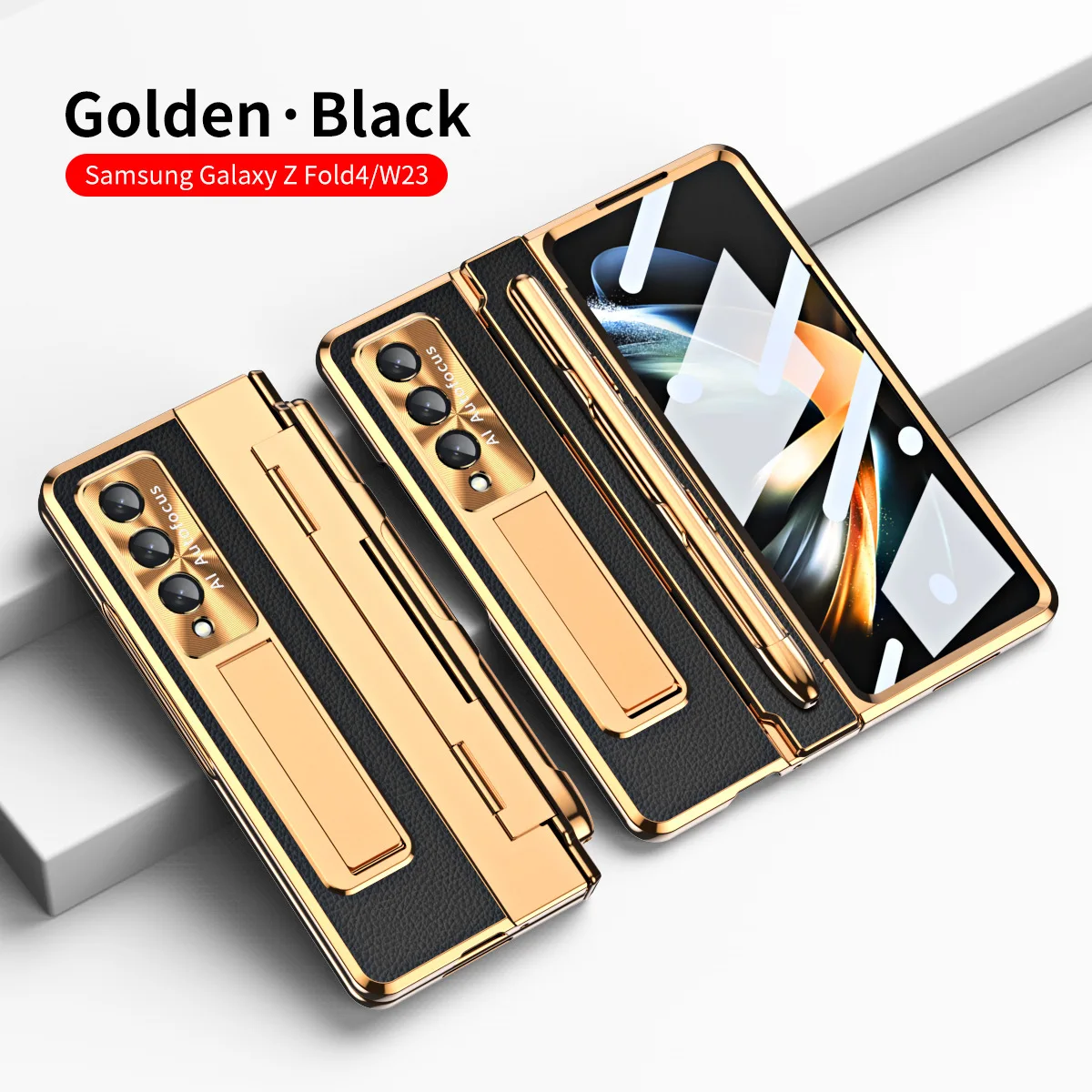 

Hinge is Flat With Kickstand Bracket Tempered Glass Film Case For Samsung Galax Z Fold 4 Case For SM-F9360 Case