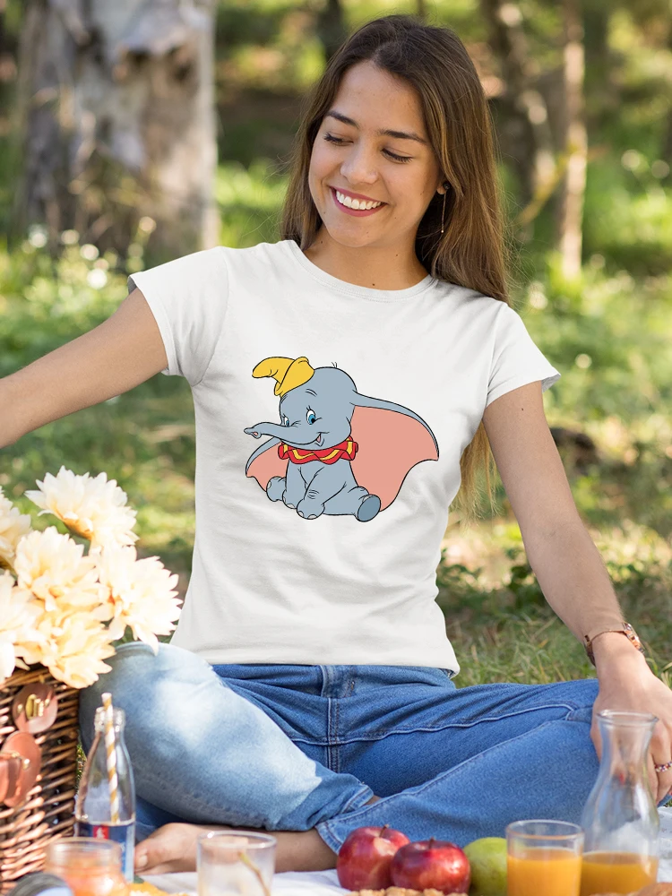 

Disney Cute Dumbo Elephant Print T-shirt Aesthetic Harajuku Kawaii Girls Clothes Fashion Summer 2022 T Shirt Women Dropship