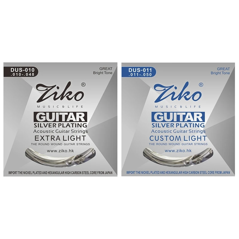 

2Pcs Ziko Dus Series Acoustic Guitar Strings Hexagon Carbon Steel Core Silver Plating Wound Dus-011 & Dus-010