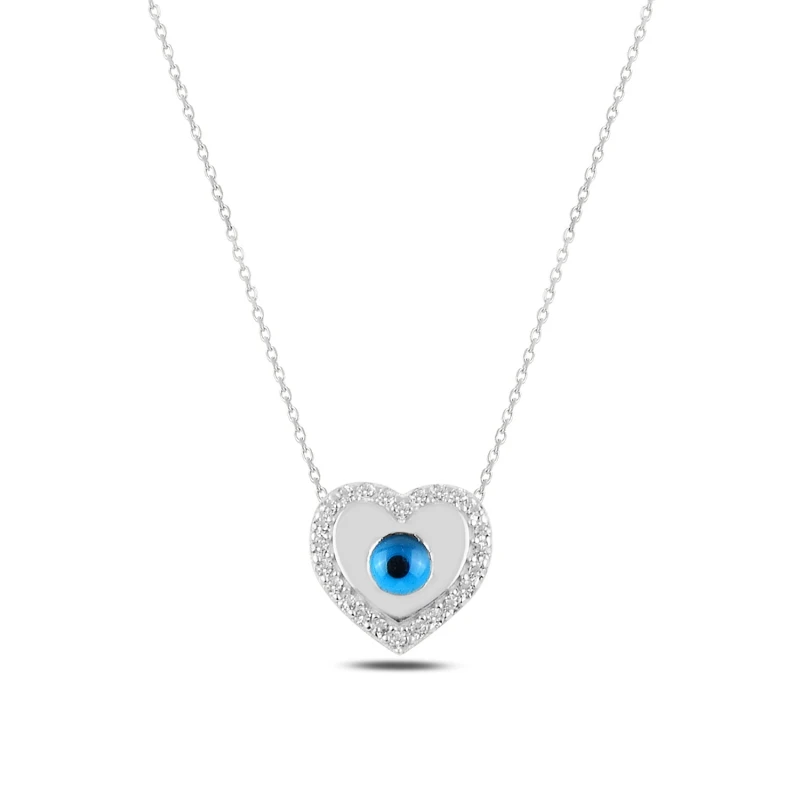 

Silver 925 Sterling Heart Eye & Zircon Crystal Necklace