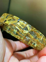 natural gold rutilated quartz titanium bracelet brazil 11 4x7 3x5 4mm flower rutilated clear rectangle beads aaaaaaa