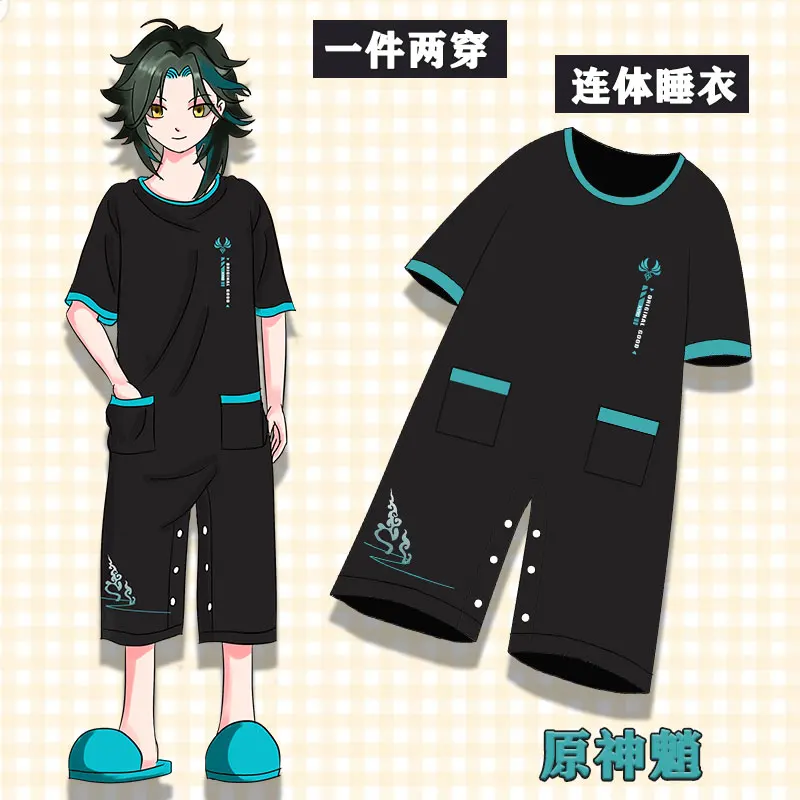 Пижамные комплекты Genshin Impact Xiao для косплея летняя одежда сна с мультяшным