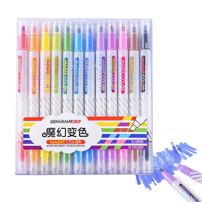 

Color Changing Markers Double Tips Assorted 12 Colors Marker Pens Coloring Art Markers And Highlighters Set Rainbow Pens For