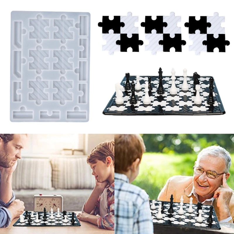 

Chess Board Silicone Resin Mold Set with Chess Pieces Checkers Molds for Family Party Game DIY Crafts Making Board Game 124A