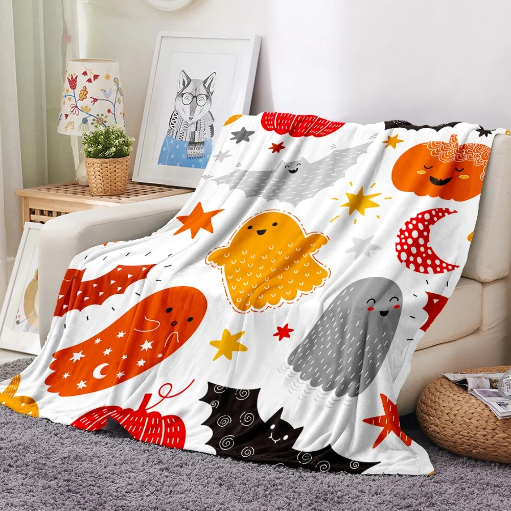 

Halloween Gift Flannel Blanket Cartoon Colorful Coral Fleece Blanket For Bedroom Throw Blanket Travel Picnic Airplane Blanket