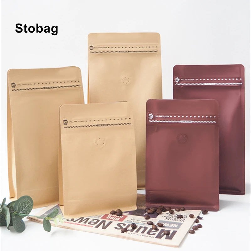 

StoBag 10pcs Kraft Paper Coffee Beans Packaging Bags Nuts Powder Aluminum Foil Sealed Thicken Ziplock Stand Up Pouches Storage