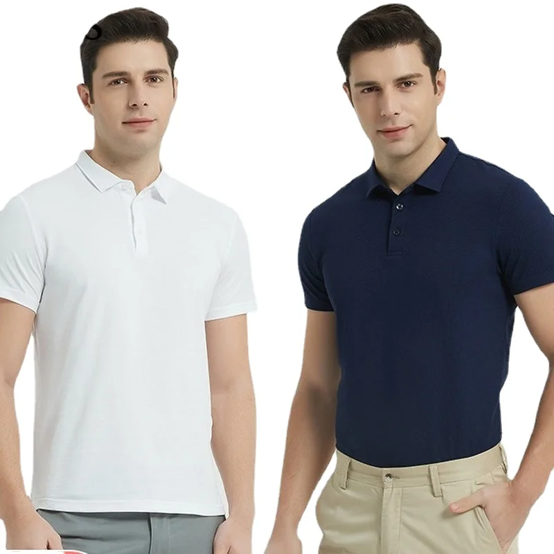 Men 190G Mercerized Cotton Polo Shirt Solid Color Short Sleeve Summer Thin Casual T-shirts For Men Business Clothing