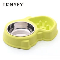 pet slow food bowl anti upset anti choke double bowl food water bowl cat and dog feeder stainless steel puppy food supplies