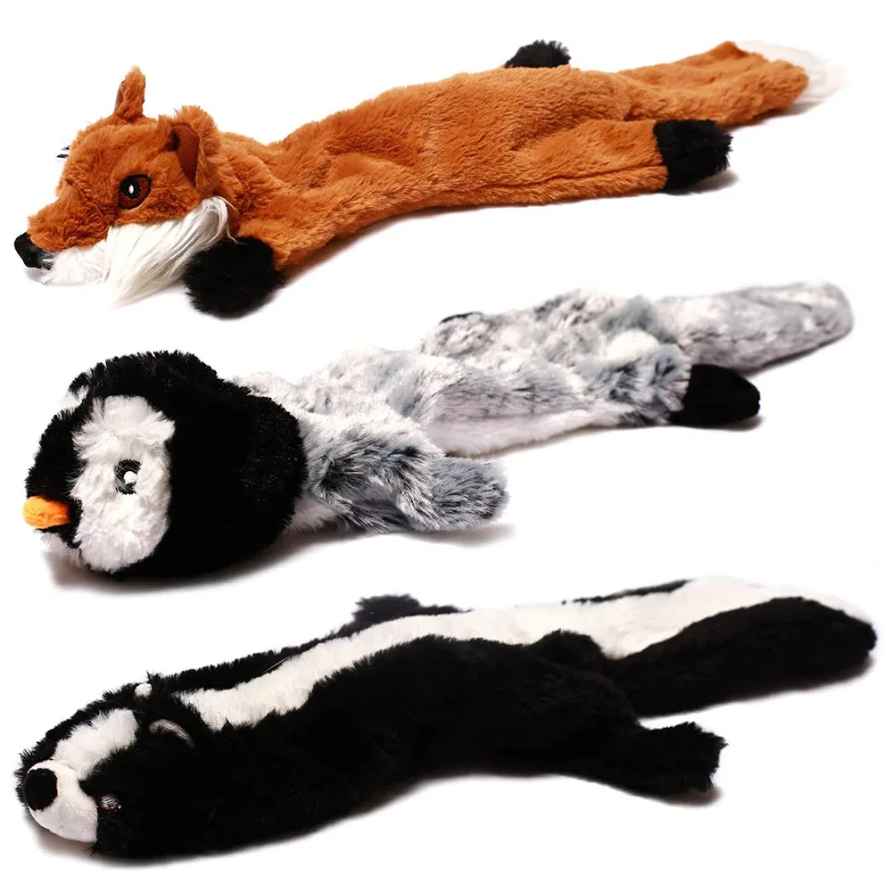 

Dog Toy Crinkle Skinny No Stuffing Squeaky Plush Toy for Dog Puppy Pet Chew Supplies Raccoon Squirrel Skunk Fox Cow Penguin Lion