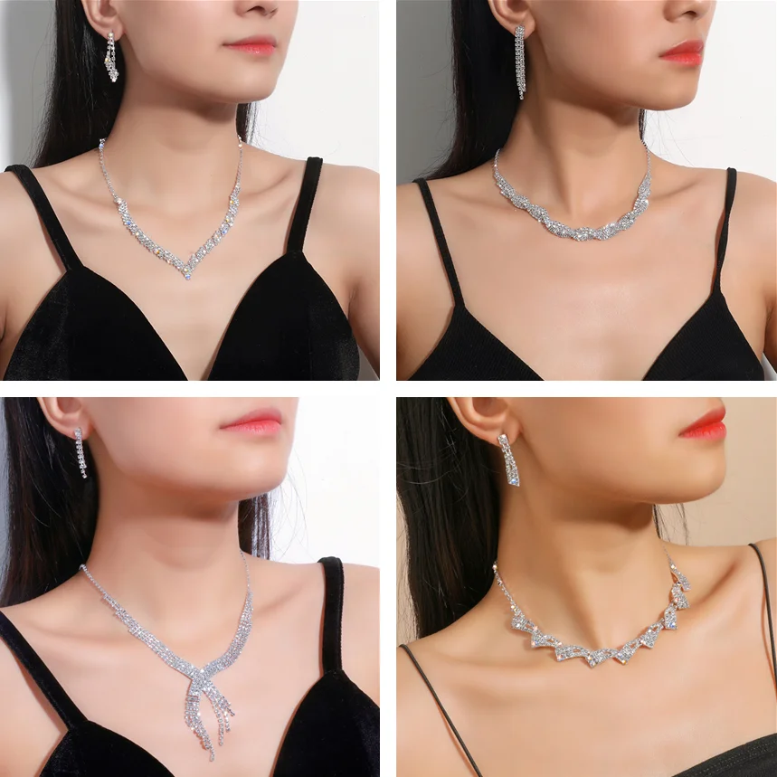 

New Ladies Jewelry Set Earrings + Necklace Exquisite Claw Chain Two-piece Braided Necklace Clavicle Chain Dinner Accessories