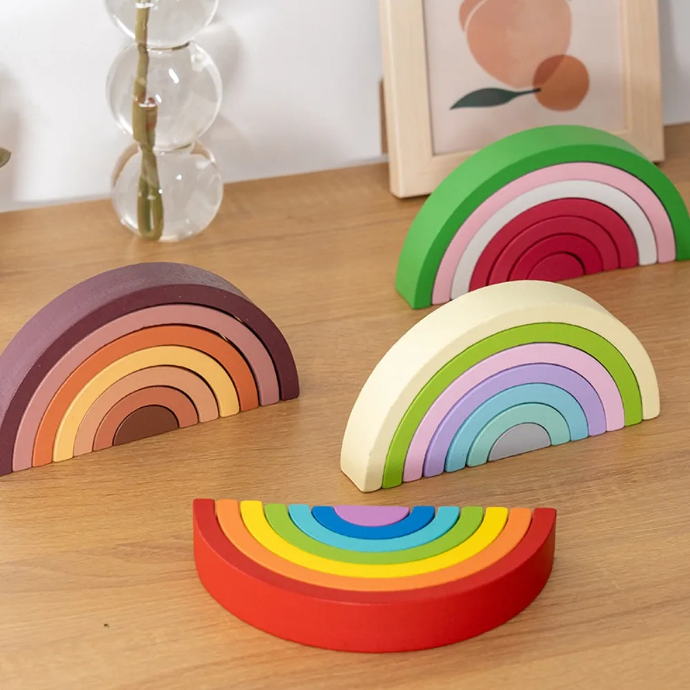 

Montessori Wooden Arch Bridge Rainbow Building Blocks Kids Educational Games Color and Shape Cognitive Toys for Children Gifts