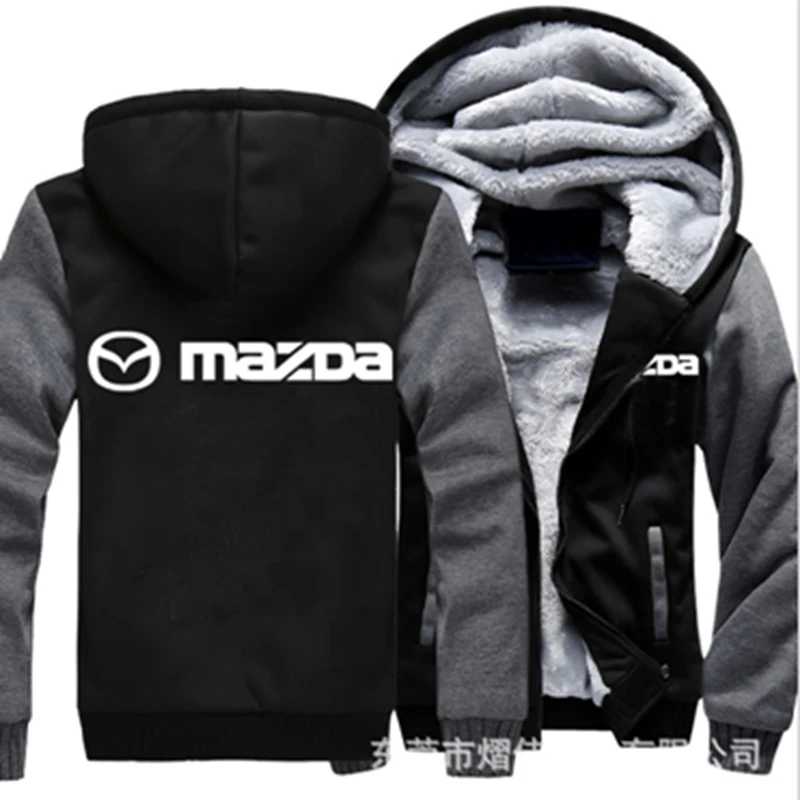 

2022 winter printed MAZDA car logo thickened casual coat men's zipper men's Plush coat