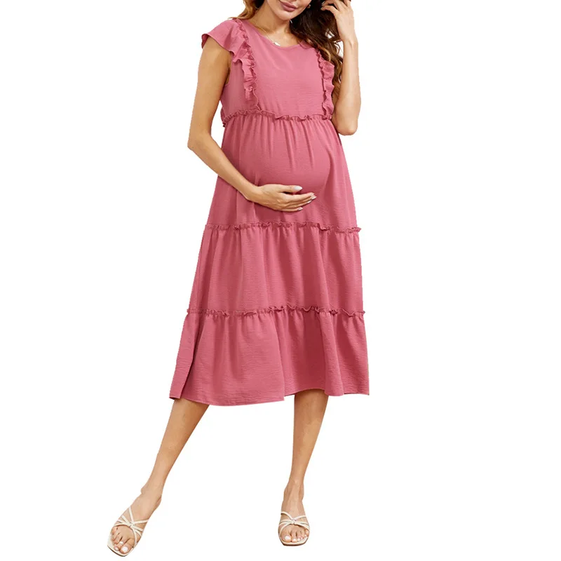 Summer Fashion Casual Pregnancy Clothes Plus Size Dress Maternity Maxi Dress Sleeveless Solid Maternity Dress Pregnancy Dress enlarge