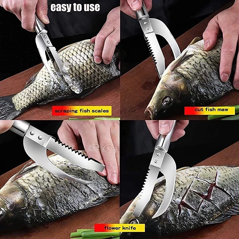 

Stainless Steel 3 In 1 Fish Scale Knife Cut/Scrape/Dig Maw Knife Scale Scraper Sawtooth Peelers Scraping Boning Kitchen Tool New