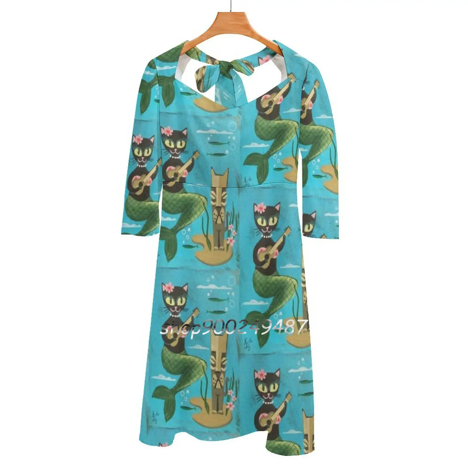 Платье с квадратным вырезом Tiki Cat милые свободные платья принтом элегантное