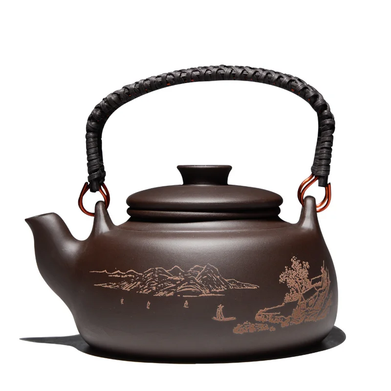 

Китайский чайник с ручкой, ретро Zisha Kung Fu чайник, чайник, креативный чайник из фиолетовой глины, чайник, посуда для напитков
