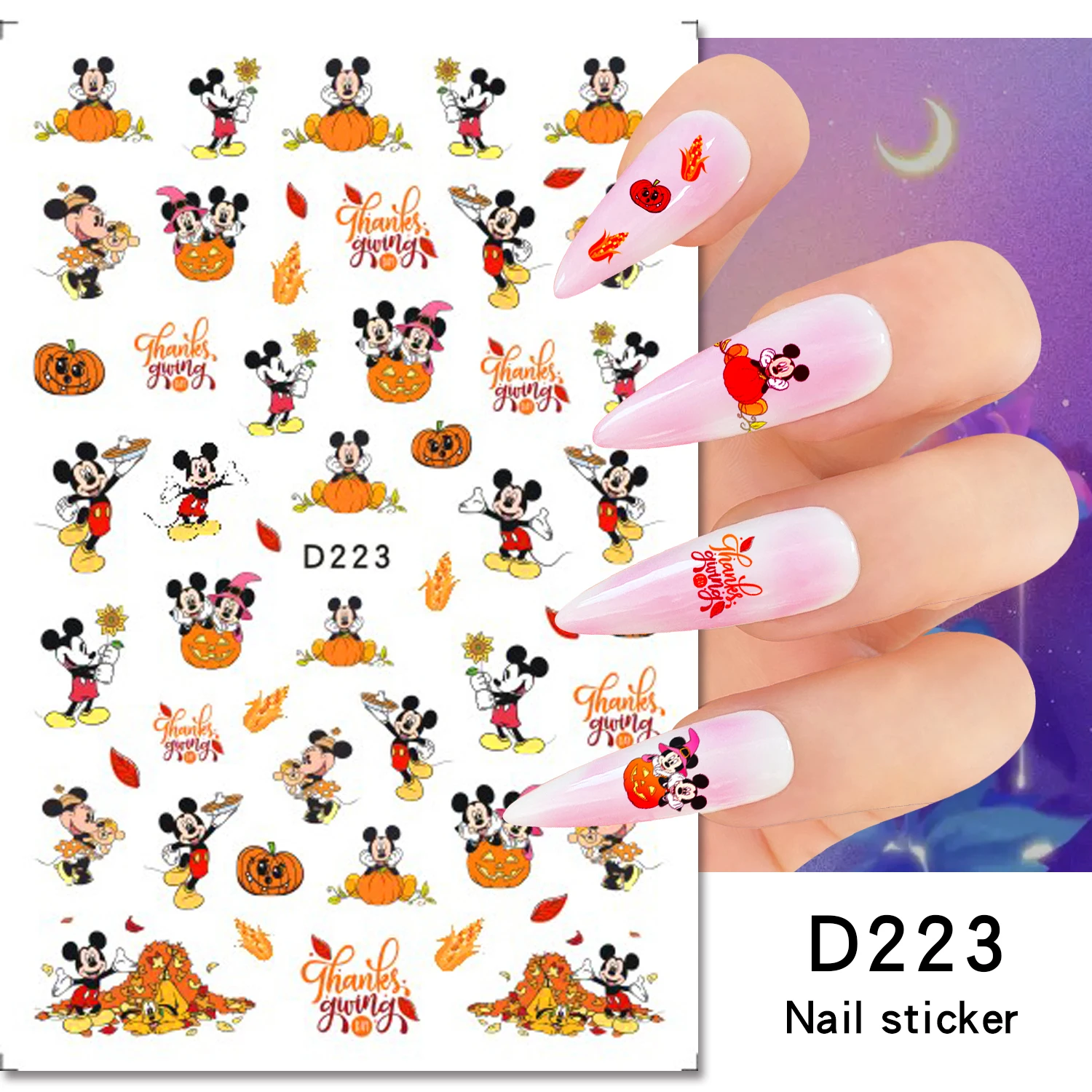 

New Disney Nail Sticker Halloween Series Mickey And Minnie Nail Art Decorations Nail Supplies Cartoon Animation Sliders For Nail