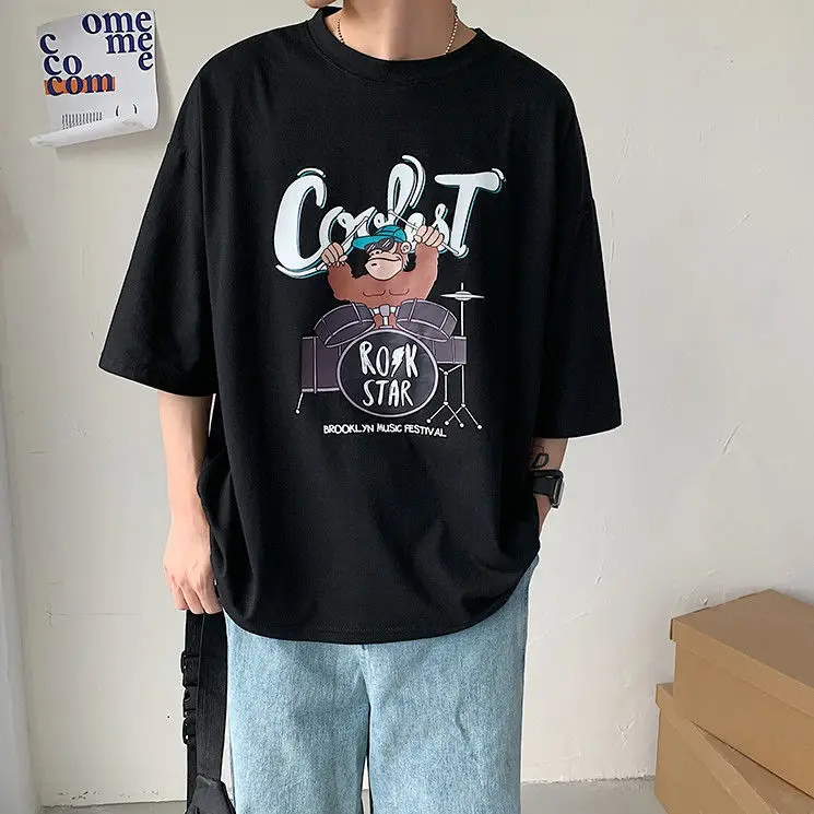 

Summer new short-sleeved men's Korean version loose half-sleeved T-shirt round neck Ins Harajuku style Korean version