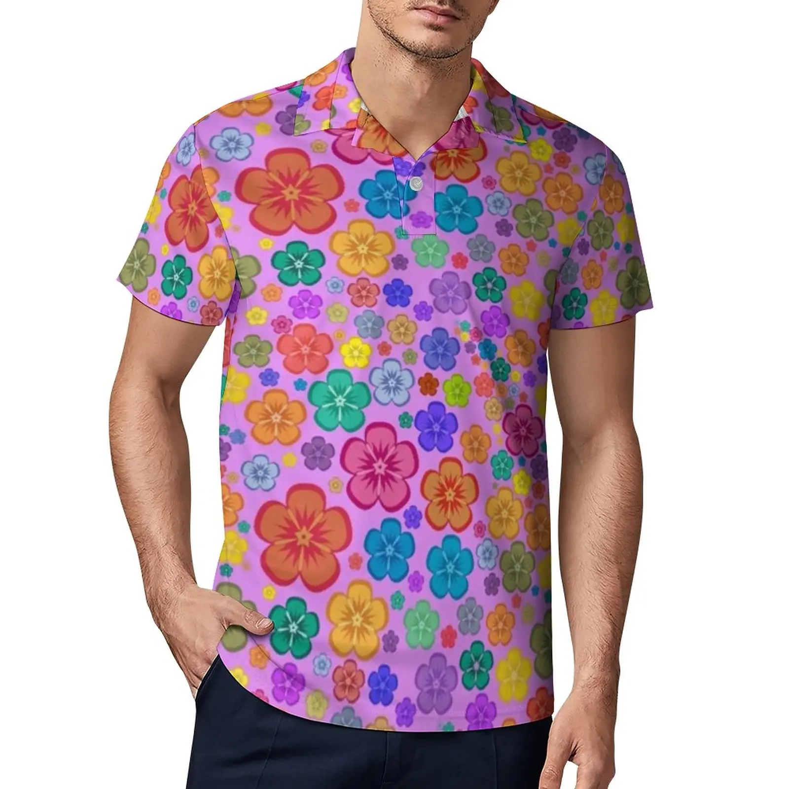 

Мужская рубашка-поло с коротким рукавом, с цветочным принтом