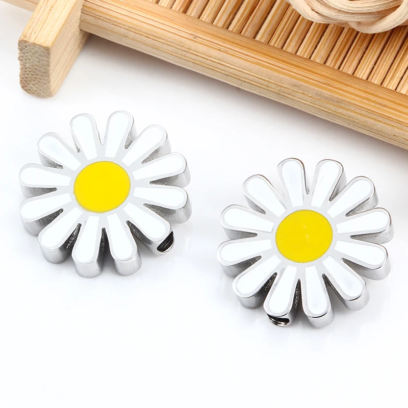 Fashion Daisy Flower Pandent Beads For Jewerly Making StainlessSteel DIY Man WomenNecklace Bracelet Ornament Supplies Accessorie