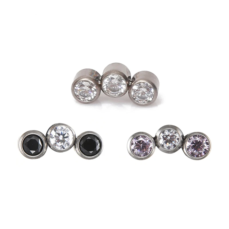

10Pcs ASTM F136 Titanium Internally Threaded 3 Cubic Zirconia Stones Mini Cluster Labret Stud Piercing Jewelry Wholesale