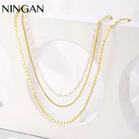 ningan women necklace 3 layer set womens fashion jewelry gold necklace pearl necklaces for friend gift
