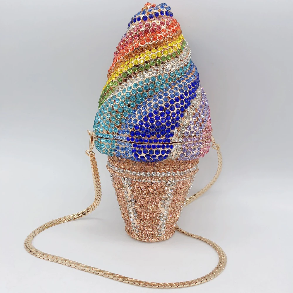 Crystal Ice Cream Handbags Luxury Diamonds Evening Bag Rainbow Rhinestone Shoulder Crossbody Bag Designer Bags Wedding Clutch