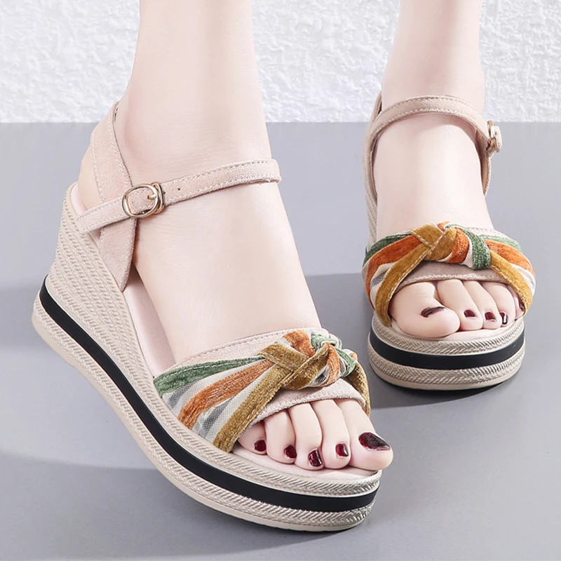 2023 Women Sandals Platform Height Increasing Female Sandals Fashion Leather Buckle Strap Women's Sandals Outdoor Free Shipping