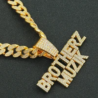 hip hop iced out cuban chains bling diamond rhinestone letter brotherz pendants mens necklaces gold chain jewelry for men choker