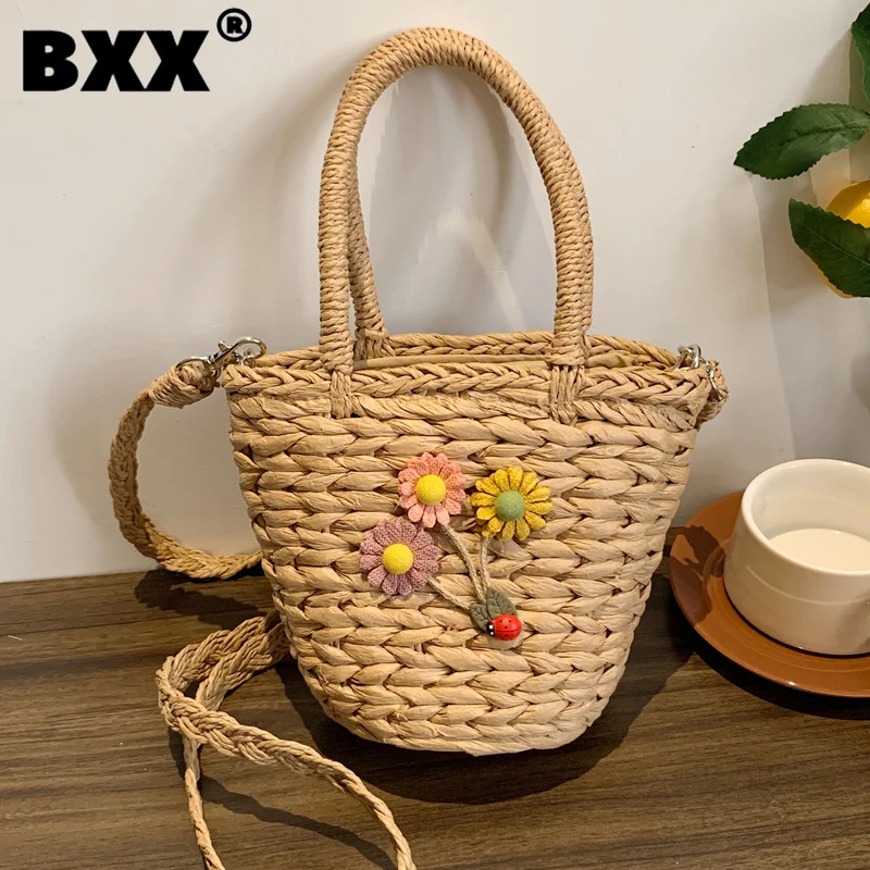 

[BXX] Woven Handbag Women's 2023 New Fashion Design Crossbody Bag Female Beach Vacation Portable Shoulder Trendy Bags 8AB589