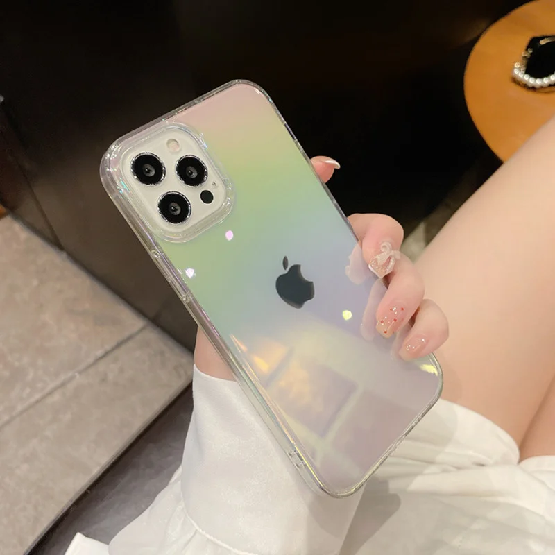 

Luxury Colorful Gradiently Transparent Phone Case For iPhone 14 13 12 11 Pro Max 14Plus Silicone Anti-fall Protect Cover